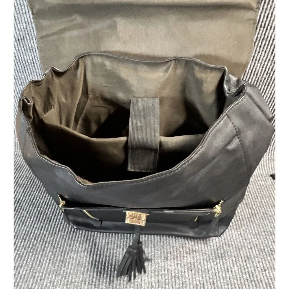 Faux Leather Black Backpack Laptop Bag Casual Work Business Pockets Straps 16x15